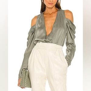NWT Jonathan Simkhai 100% Silk Gray Cold Shoulder Blouse